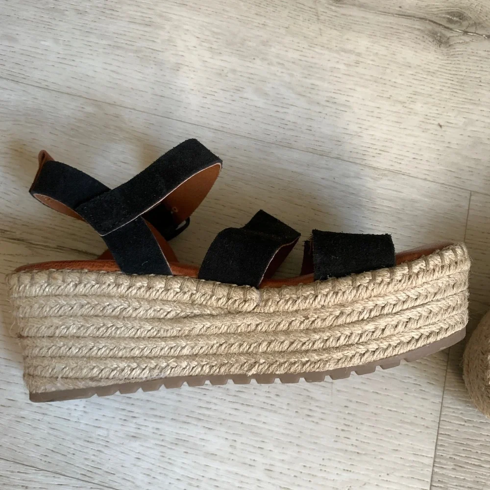 Musse & Cloud Black Suede Platform‎ Espadrille Sandals Women Size 36 EU 6 US